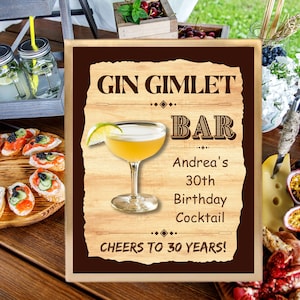 GIN GIMLET Bar Personalisiertes Party Tischschild + Rezeptkarte, Signature Drink, DIY COCKTAIL Partyschild 2er Set, Partydekoration, Menükarte, Banner