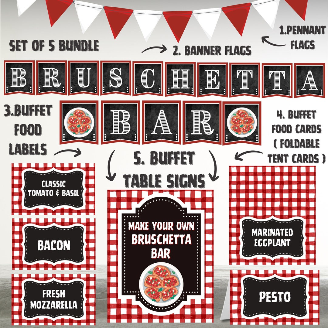 Homemade Buffet Labels Build Your Own Bruschetta Food Bar Buffet Sign + Buffet Cards ...