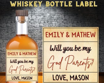 Personalized Whiskey Bottle Label Sticker, Godparents Proposal, Will You Be My Godfather, Godmother Gift, Printable Label, Uncle Auntie Gift