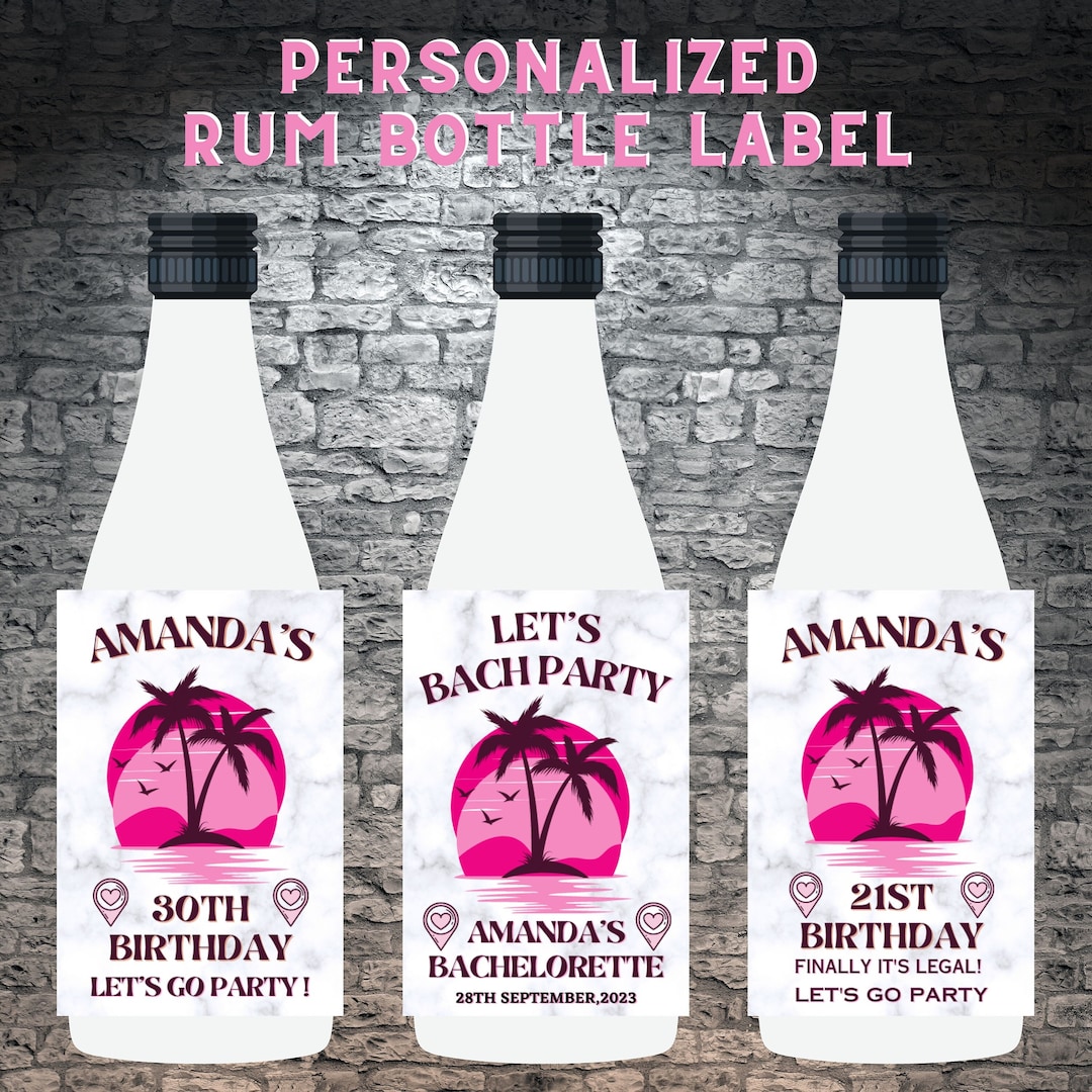 Custom PINK RUM Bottle Label, Personalized Liquor Vinyl Decal, Party ...