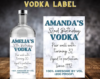 Etichetta personalizzata per bottiglia di vodka / Adesivo per liquore in stile blu satinato / Mini etichetta personalizzata per bottiglia / Regalo stampabile per lui e per lei / Bomboniera per feste