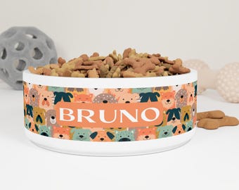 Personalized Pet Bowl, Ceramic Dog & Cat Feeding Dish, Custom Name Bowl, Puppy or Kitten Gift, Dishwasher Safe
