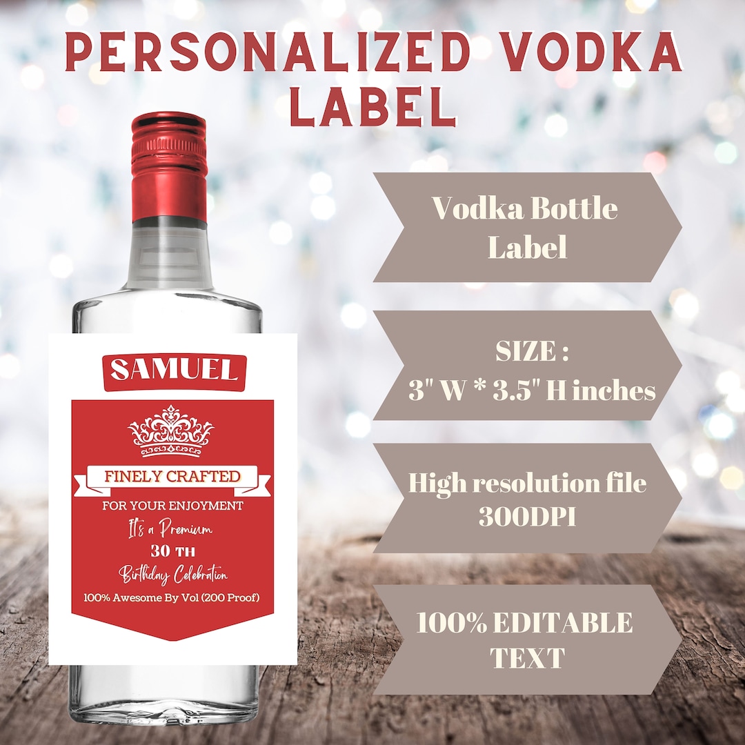 Printable Personalized Vodka Bottle Label Size 35CL, 70CL, 100