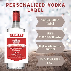 Printable Personalized Vodka Bottle Label Size 35CL, 70CL, 100% Editable Text, Any Name & Age, Custom Birthday Vodka Sticker, Brew Party.