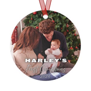Metal Ornaments - Christmas Ball Personalized Photo Keepsake Holiday Decoration, Custom Name My Baby First Christmas 2025, Tree Ornament