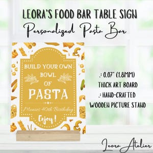 Personalized Pasta Bar Buffet Table Sign | Pasta Station Sign | Food Bar Sign | Party Decor | Menu Cards | Custom Party Table Sign