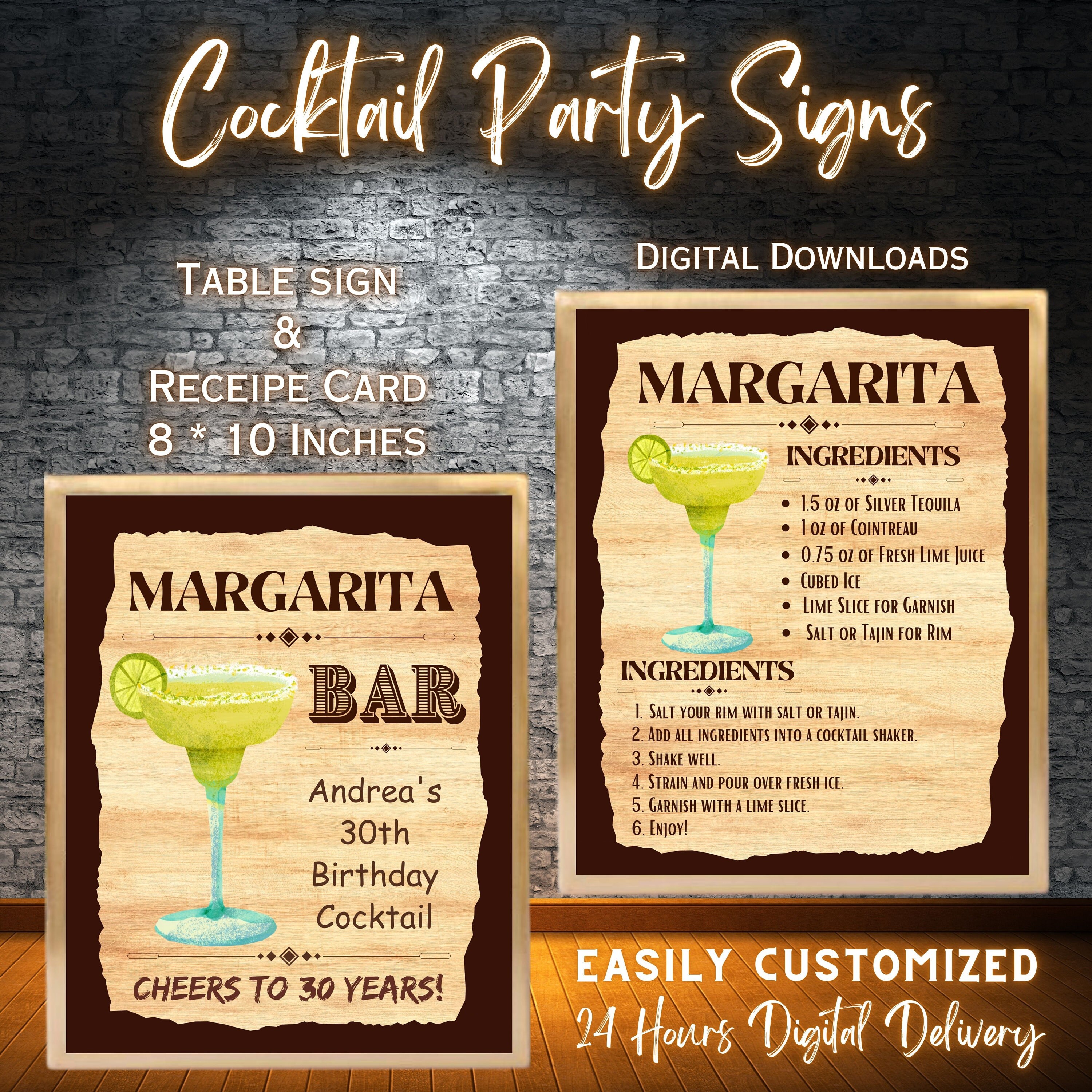 Margarita Bar Table Sign + Recipe Card | Personalized Cocktail Station ...