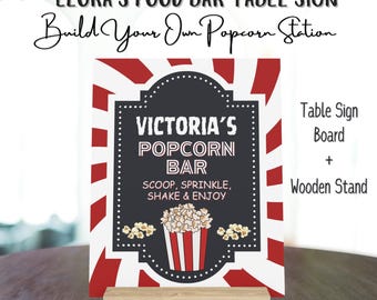 Personalized Popcorn Bar Sign | Buffet Table Sign | Popcorn Station Decor | Food Bar Sign | Movie Night Party Menu Card