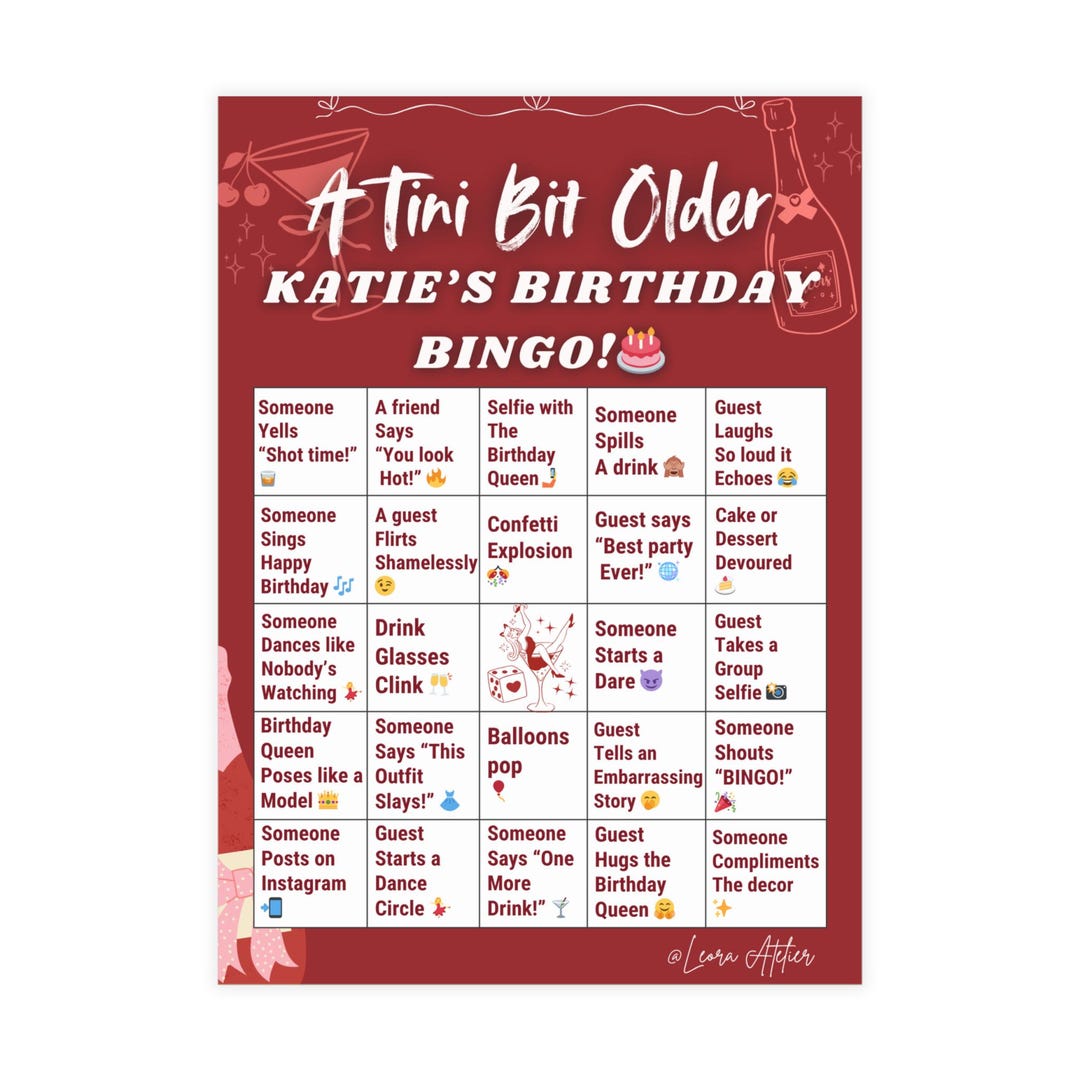 A Tini Bit Older Birthday Bingo Cards | Fun Party Game | 100% Editable ...