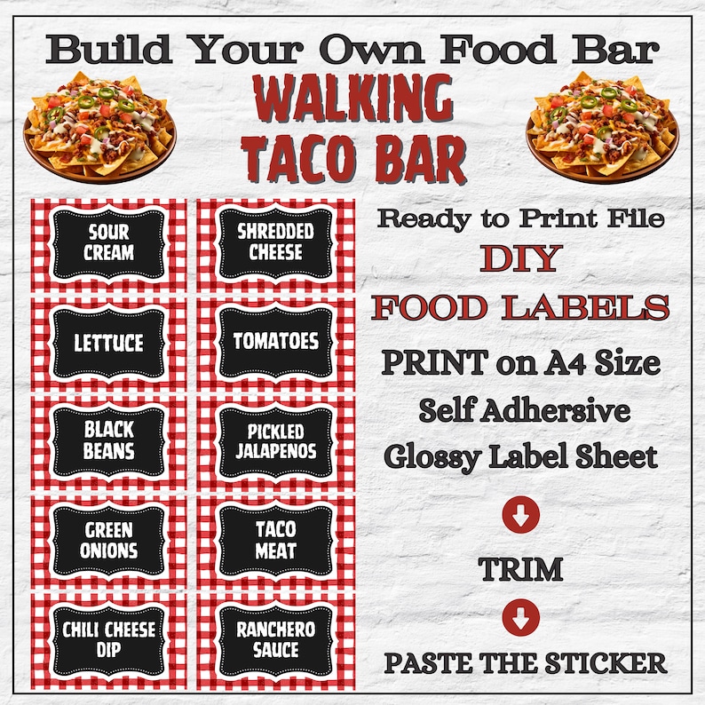 Taco Label Example Build Your Own Walking Taco Bar Buffet Sign + Buffet Cards ...