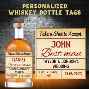 Custom Whiskey Bottle Label Stickers, Personalized Groomsmen Proposal, Best Man Gift, Bridesmaid, Man of Honor, Printable Liquor Label.