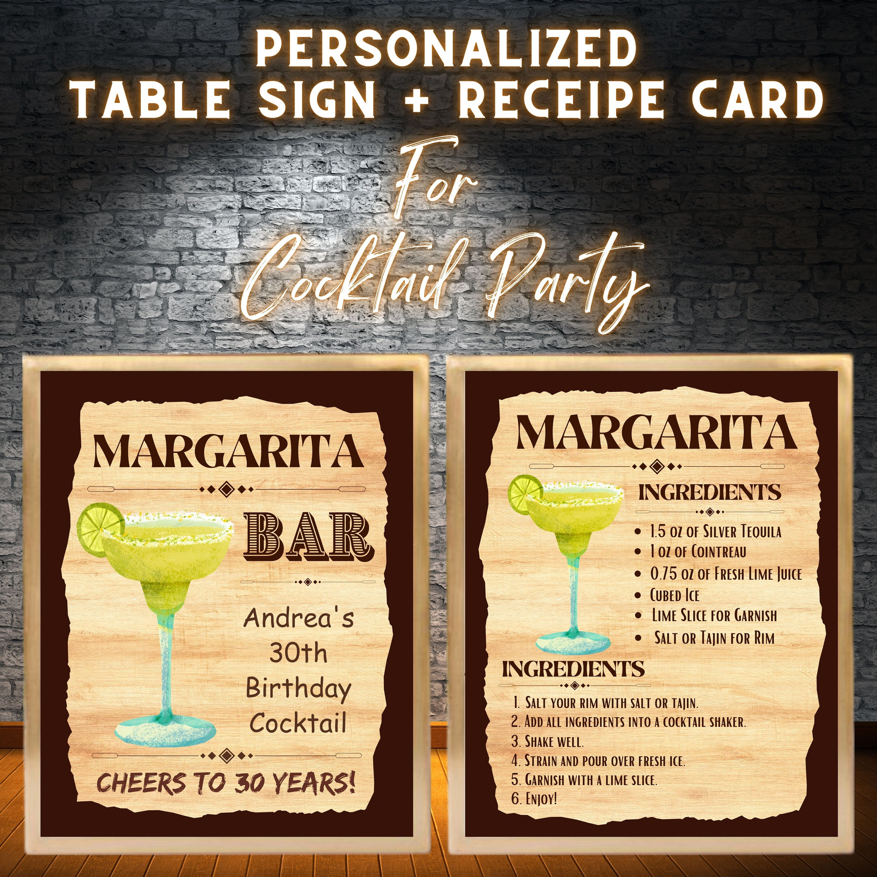 Margarita Bar Table Sign + Recipe Card | Personalized Cocktail Station ...