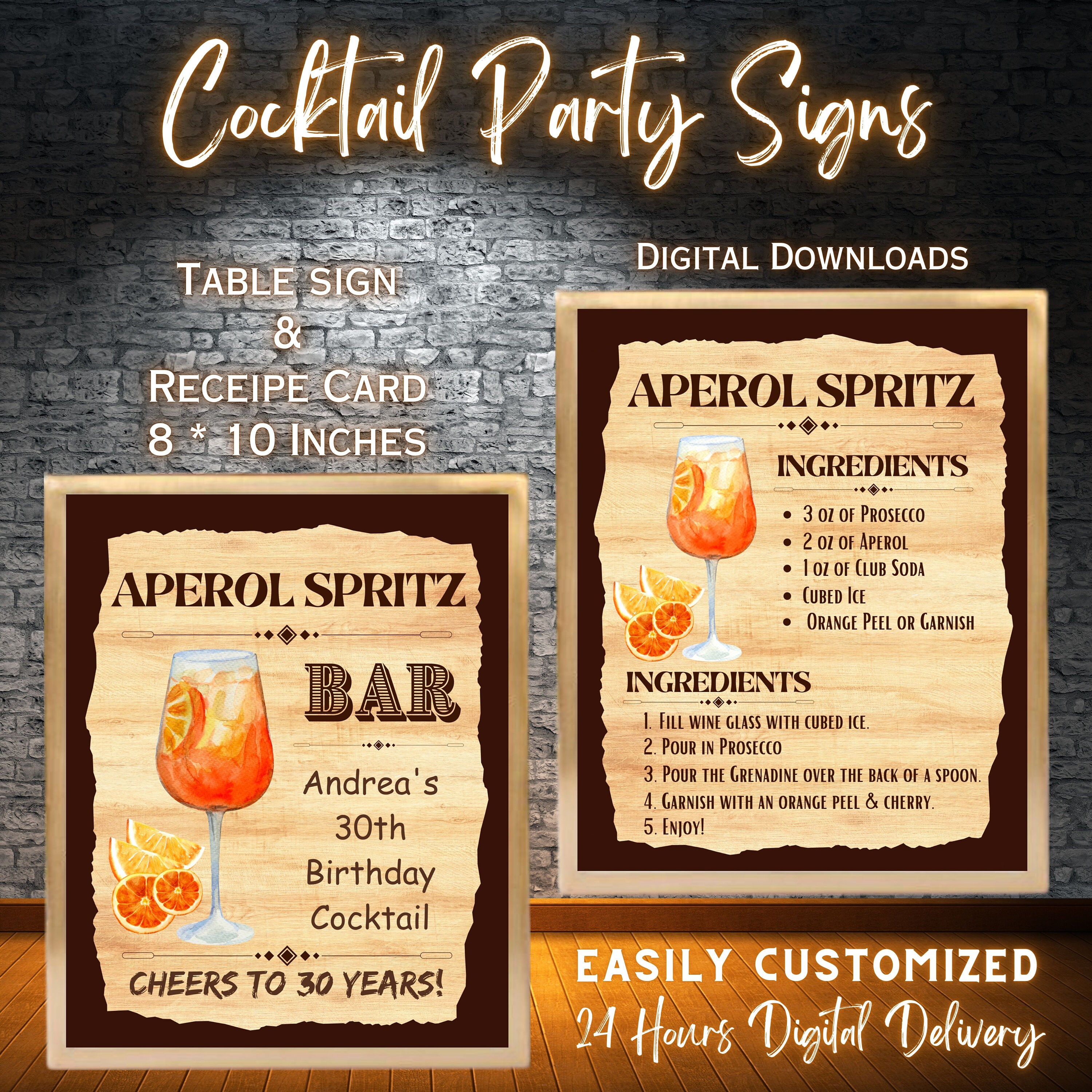 Aperol Spritz Bar Personalized Party Sign + Recipe Card – DIY Cocktail ...