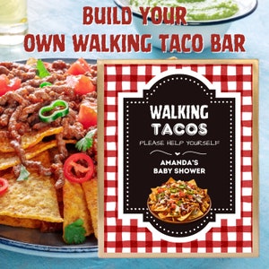 Bauen Sie Ihr Eigenes Walking Taco Bar Schild, Food Bar Poster, Buffet Tischschild, Benutzerdefinierte Partydekoration, DIY Food Station, gedrucktes Poster für die Party
