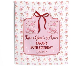 Tapiz de pared para 30 cumpleaños, pancarta "Salud por los 30 años", letrero de celebración personalizado con temática de cóctel "Brindemos por el cóctel", fondo de cumpleaños personalizado