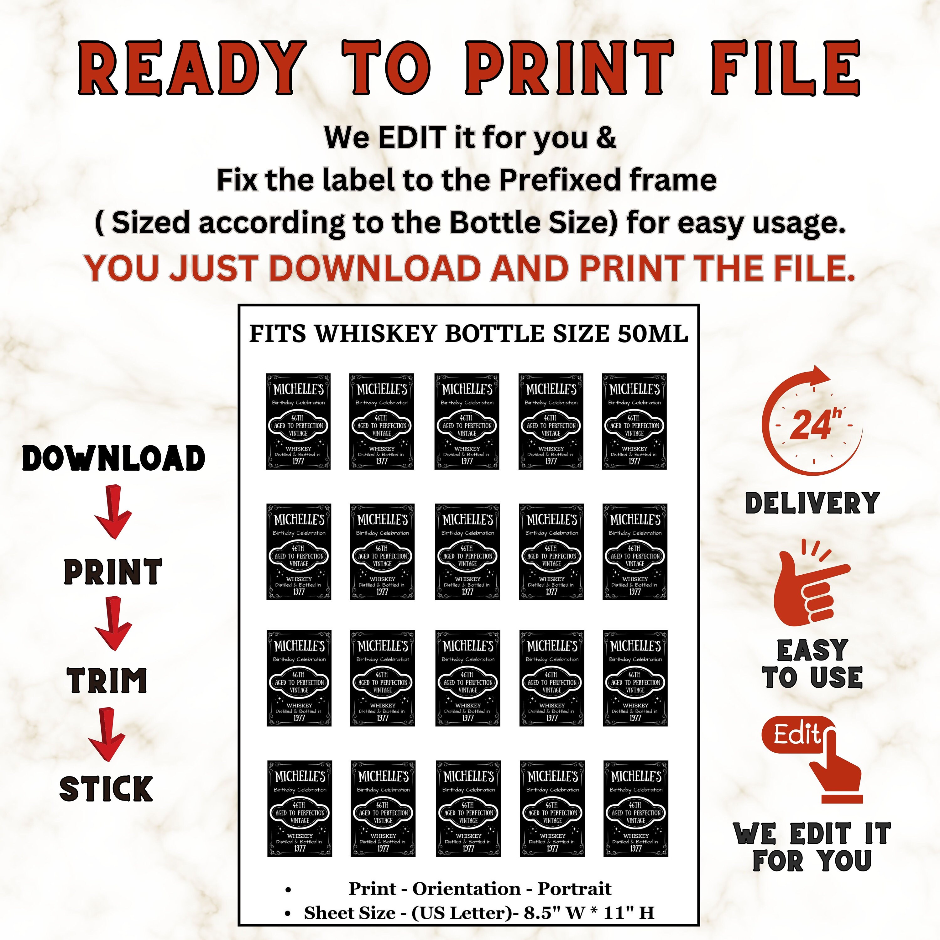 Printable Custom Mini Whiskey Bottle 50ML Label, Spanish Birthday ...