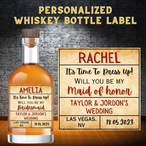 Whisky Flasche Etiketten Aufkleber, personalisierte benutzerdefinierte Trauzeugin Brautjungfer Trauzeugen Vorschlag Geschenk, Trauzeuge Schnaps Etikett, Hochzeitsbevorzugung