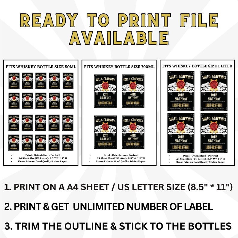 Printable Custom Whiskey Bottle Label Template, Fits Bottle Sizes 50ML ...