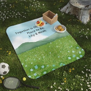 Summer Picnic Blanket, Outdoor Beach Mat, Soft Fleece Camping Blanket, Vibrant Picnic Throw, Family Picnic Mat with Carry Strap