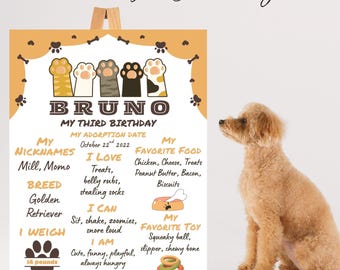 Dog First Birthday Chalkboard Sign, Puppy Birthday Poster, Custom Pet Party Decor, Printed Foam Board, Woof & Paws Theme