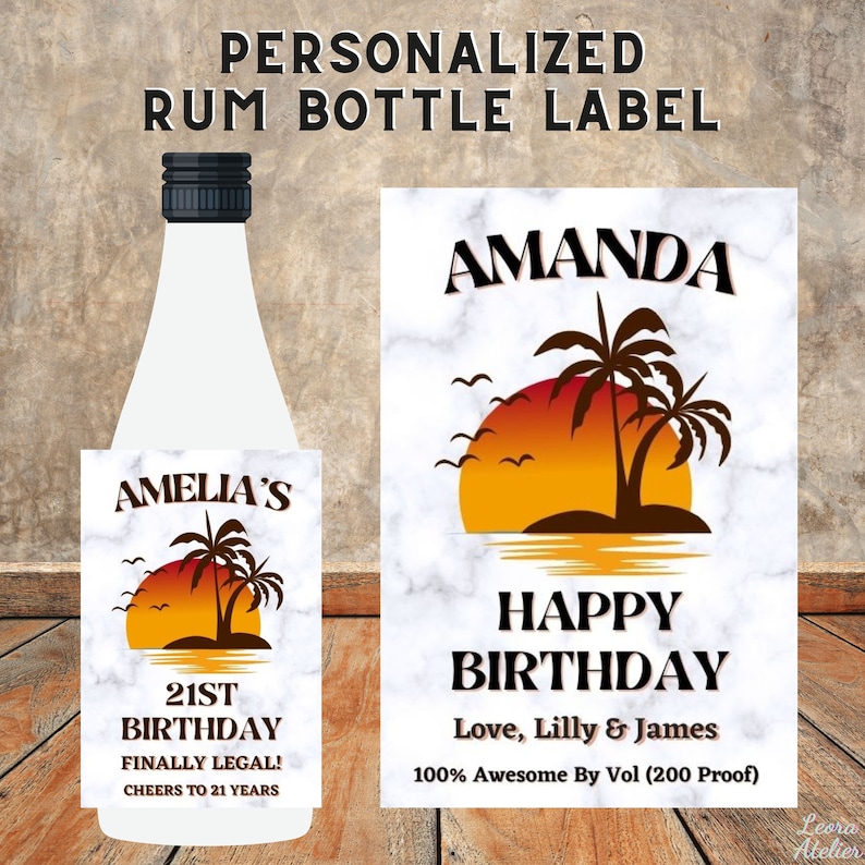 Printable Custom Coconut RUM Bottle 5CL Mini Label Template Etsy