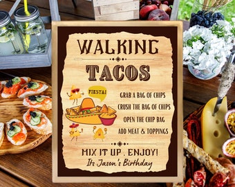Walking Taco Bar Sign – Build Your Own Taco Station | Fiesta Party Table Sign | Custom Buffet Foam Board | Printed Food Bar Decor