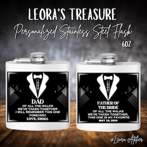 Whiskey Flask, Personalized Steel Hip Flask, Father&#39;s Day Present, Father of Bride, Gifts for Dad, Groomsmen Gift, Wedding Favors, 6oz Flask