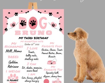 Birthday Chalkboard | Printed Foam Board Party Sign | Dog First Birthday Milestone Poster | Custom Pet Party Decor | Woof & Paws Theme.