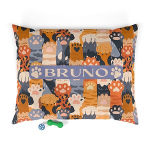 Pet Bed for Dogs & Cats, Paw Cozy Printed Cushion, Small and Large Sizes, Cute Dog Bed, Soft Fleece, Indoor Use, Stylish Fall Pet Decor