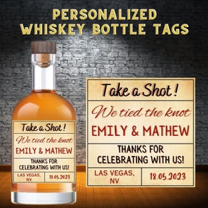 Personalized Whiskey Bottle Label, We Tied the Knot Wedding Label, Bridesmaid Gift, Groomsman Gifts, Custom Liquor Label, Wedding Favors.