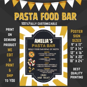 PASTA Bar, Custom Pasta Station Sign, Food Bar Poster Sign, Buffet Decor Party Setup, Birthday Party Decor, Personalized  Printed Table Sign