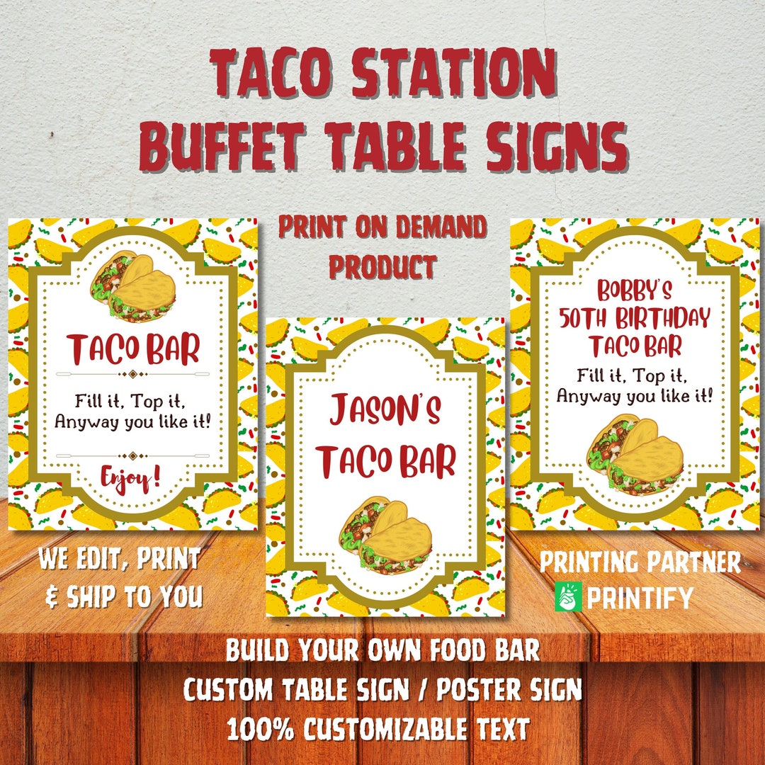 Build Your Own TACO Bar, Food Bar Poster Sign, Food Station, Custom ...
