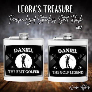 Steel Hip Flask, Personalized Whiskey Flask for Golf, 6oz Stainless Steel, Gifts for Him, Best Golfer Accessories, Customized Liquor Bottle