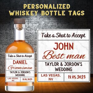 Custom Whiskey Bottle Label Stickers, Personalized Groomsmen Proposal, Best Man Gift, Bridesmaid, Man of Honor, Printable Liquor Label.