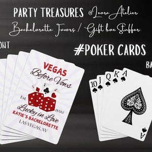 Recuerdo de despedida de soltera, cartas de PÓKER, caja de regalo, fin de semana de despedida de soltera, Vegas Before Vows, Lucky Love, último brindis, vamos