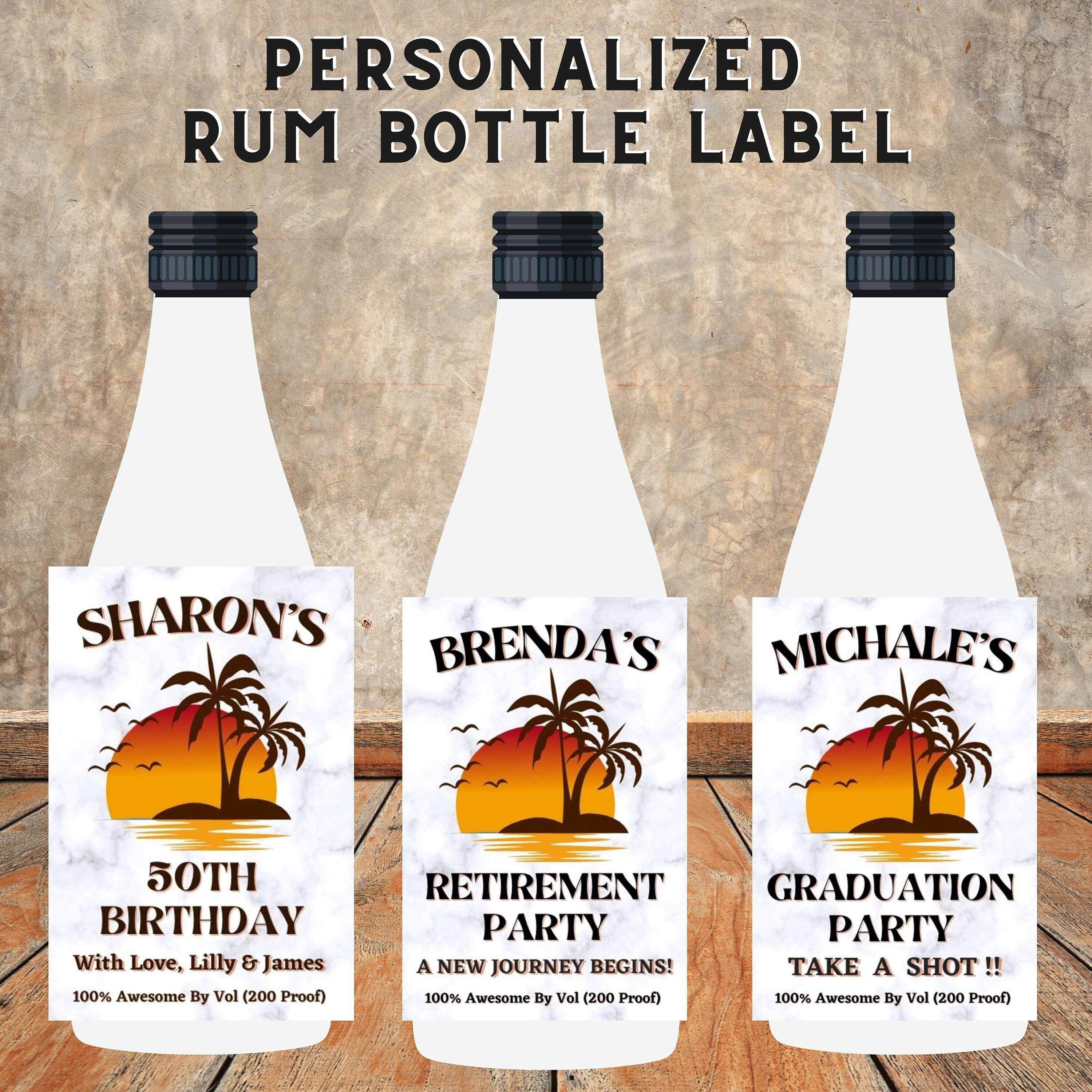 We Edit-you Print, Printable Custom Mini 50ML RUM Bottle Label, 100% Editable, Fits Mini Rum ...