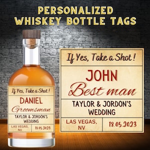 Custom Whiskey Bottle Label Stickers, Personalized Groomsmen Proposal, Best Man Gift, Bridesmaid, Man of Honor, Printable Liquor Label.