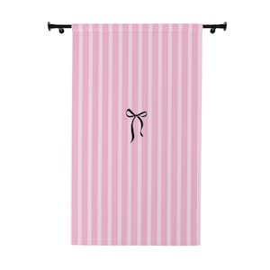 Pink Striped Window Curtains with Pretty Bow, Coquette Aesthetic Drapes, Feminine Room Decor, Soft Girl Pastel Curtains