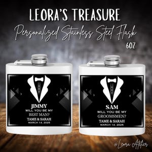 Stahl Flachmann, personalisierte Whisky Flasche für Trauzeuge, Groomsmen Geschenk, Hochzeit Gefälligkeiten, 6 Unze Edelstahl Flasche, Geschenke für ihn.