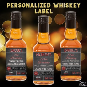 Personalisiertes Whiskyflaschenetikett, Geburtstagsetikett, Geburtstagsgeschenk für ihn, Geschenk für sie, Geburtstagsetiketten, Spirituosenetikett, Whiskygeschenke