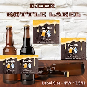 We Edit - You Print, Printable Custom BEER Bottle Label, Fits Bottle Size 12oz, Baby is Brewing, Baby Shower Gifts, Party Favor, Beer Gifts.