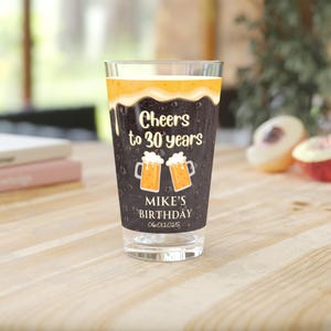Custom Beer Mug, Pint Glass, Birthday Party Favors Glassware, Party Souvenir, Cheers & Beers, Personalised Gift for Guest, Party Celebration