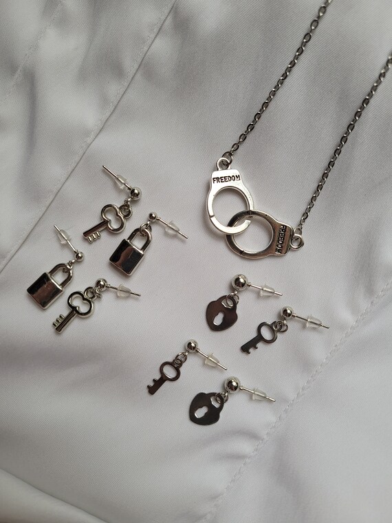 Buy BTS Enhypen Punk Handcuff Lock Key Necklace Hoop Stud Earrings