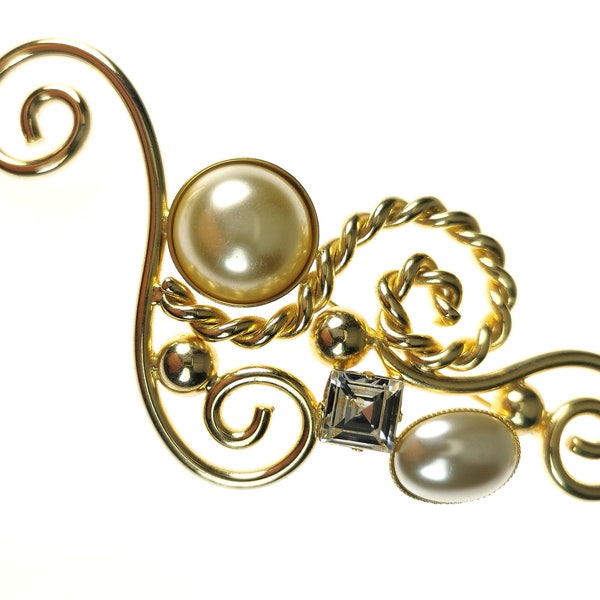Brooch by UGO CORREANI with pearls and rhinestones - Spilla in stile classico Ugo Correani con perle e strass