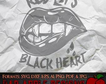 Labbra rosse Cuore nero 2 - SVG, AI, png e ALTRO ad alta risoluzione!