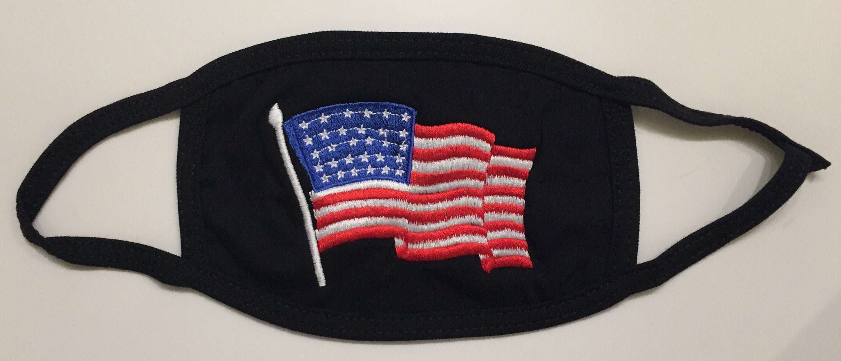 Embroidered Black Mask with American Flag Etsy