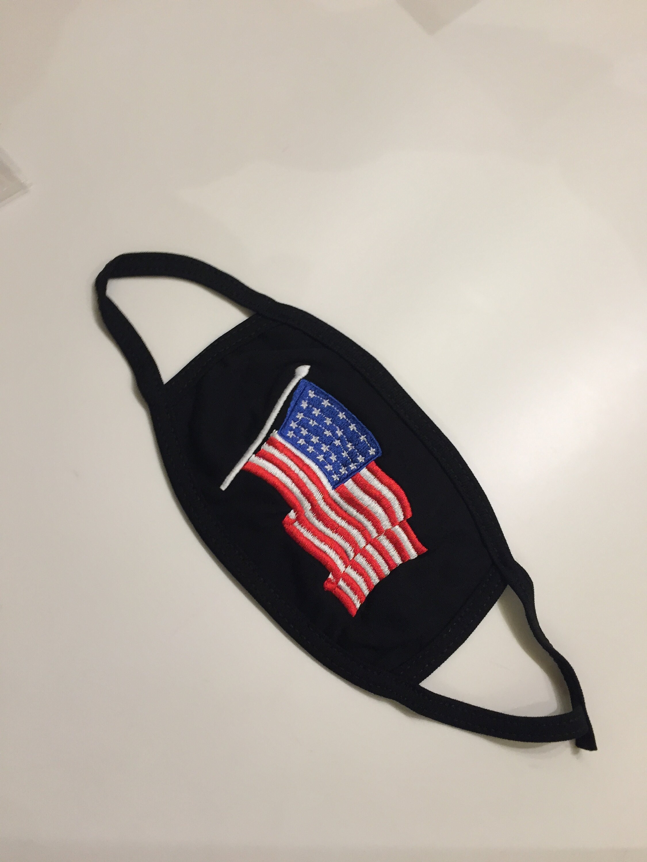 Embroidered Black Mask with American Flag Etsy