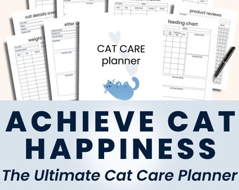 Cat feeding chart planner, wellness tracker printable binder, health records journal for cats, cat sitting forms, pet PDF | Jess Caticles