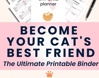 Cat care binder printable, medical records journal tracker for cats, feeding chart planner, cat sitter instructions, pet PDF | Jess Caticles