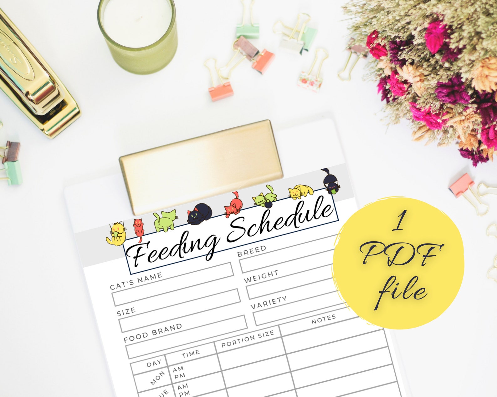 Cat Feeding Schedule Chart PDF Digital Download Printable US Etsy